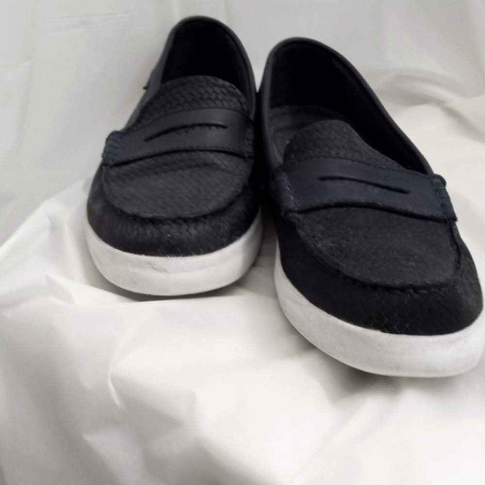 Cole Haan Blue Woven Leather Italy White Sole Ø S GRAND Penny Loafers - Size: 8B